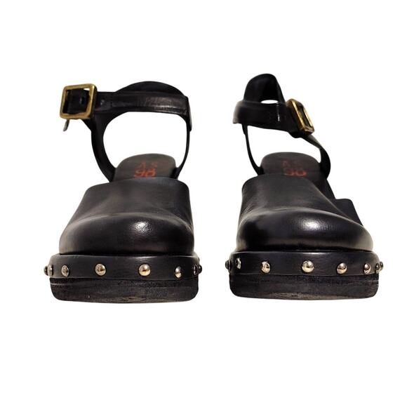 A.S.98 Pietro Wedge Heel Pumps Round Toe Studded Black Womens US 8.5 EU 39 UK 6 - Picture 6 of 12